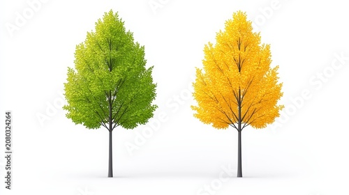 Green and Yellow Trees Displaying Contrast of Seasons and Natural Beauty