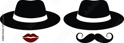 Photos Elegant retro hats with lips and mustache icons vector illustration