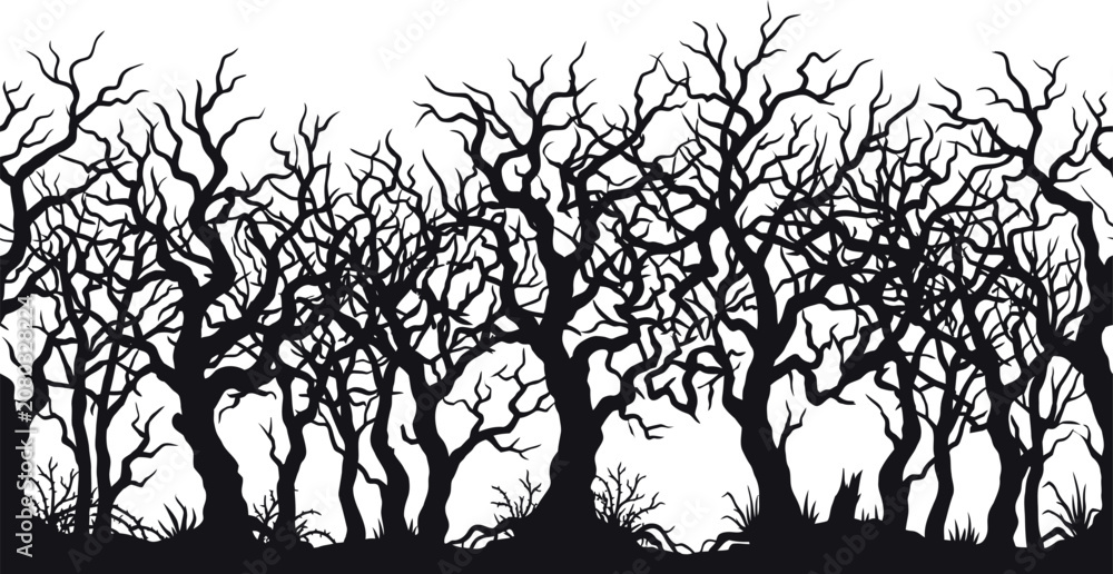 Fototapeta premium Spooky forest silhouette for helloween day creepy trees and halloween decorations