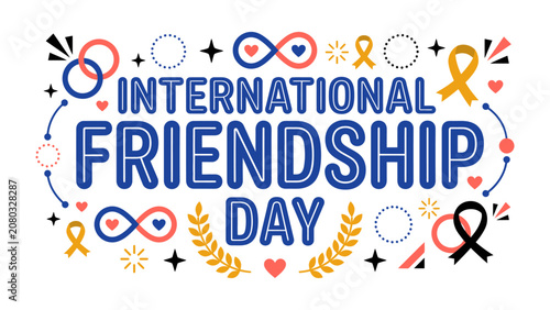 Obraz na plátne Celebrating Friendship: A vibrant graphic design declares INTERNATIONAL FRIENDSHIP DAY with playful icons and celebratory elements, embodying the spirit of connection and unity