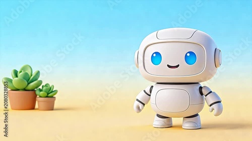 Cute white robot with blue eyes