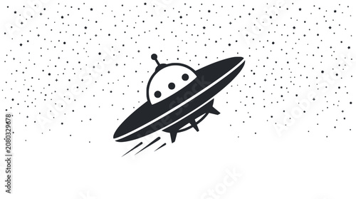 Fotografie Retro UFO flying saucer in starry night sky, vintage sci-fi illustration