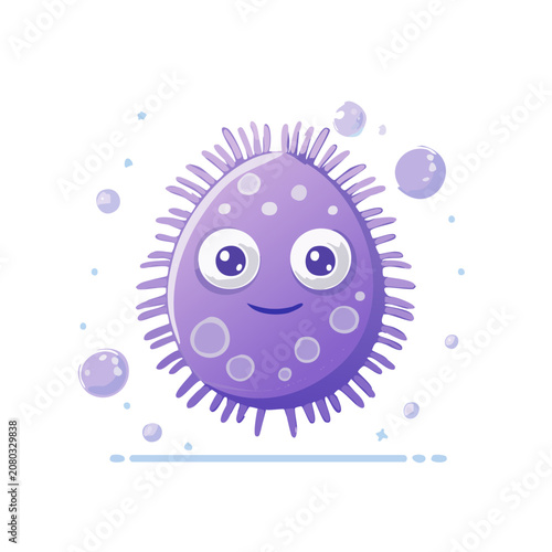 Cute cartoon microbe character with big eyes