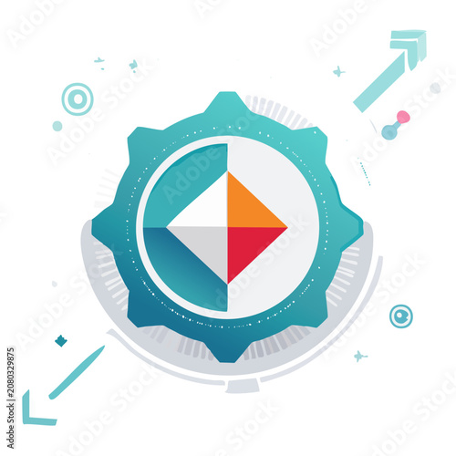 Flat design gear with compass rose vector illustration