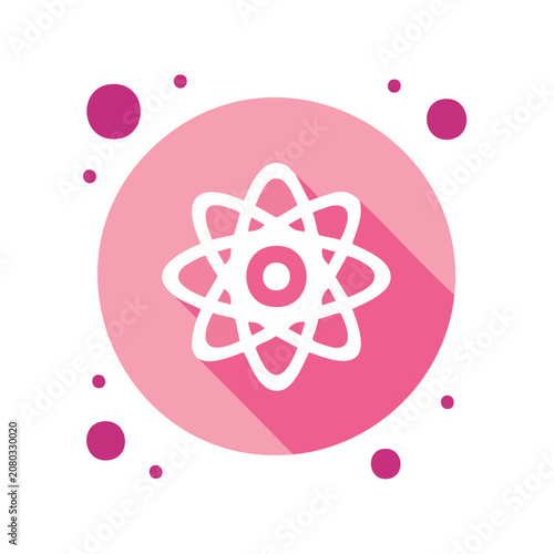 Pink atomic symbol icon with particles