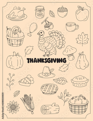 Thanksgiving Doodles Pack Hand Drawn Autumn Harvest Season and Holiday Icon Elements