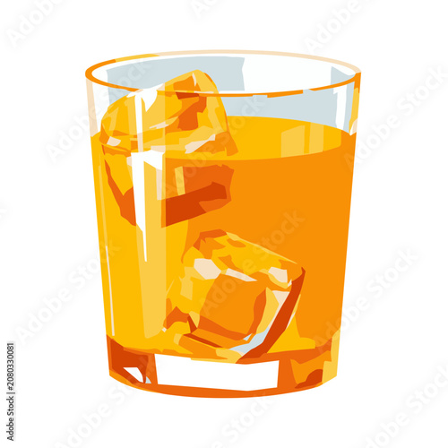 Whiskey glass with ice cubes, flat vector illustration