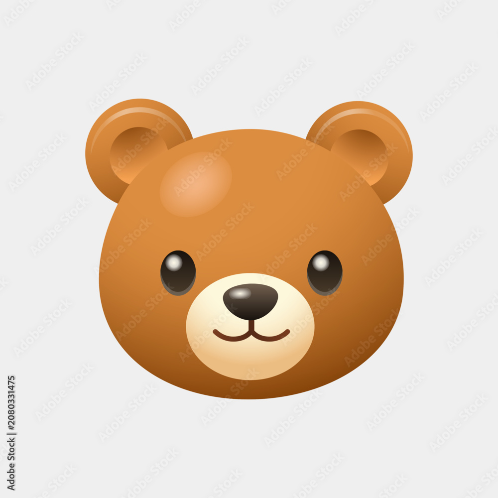 Fototapeta premium Bear 3D cute face icon in a soft kawaii cartoon style with a friendly expression