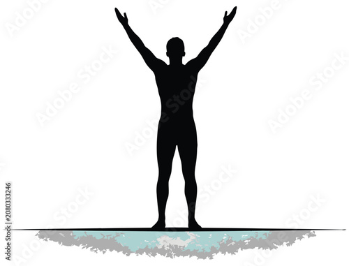 Man with arms raised reaching for the sky silhouette