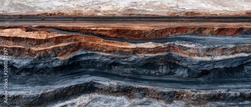 Open Pit Mining Site View with Symmetrical Excavation Patterns