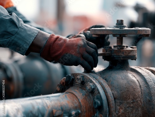 Engineer Checking Industrial Gas Valve with Hands and Tools