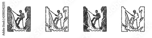 Foto Black and white sketch canyoning icon design set
