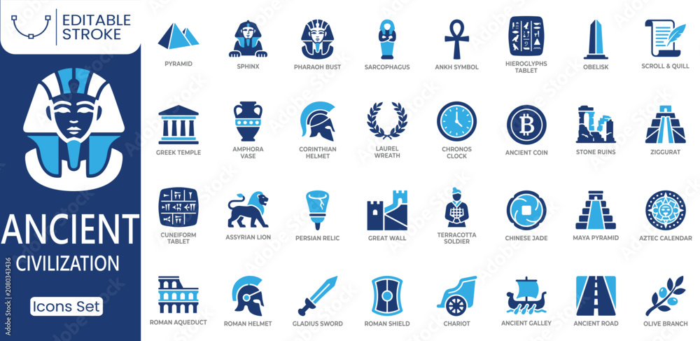 Fotografia Ancient civilization icon set