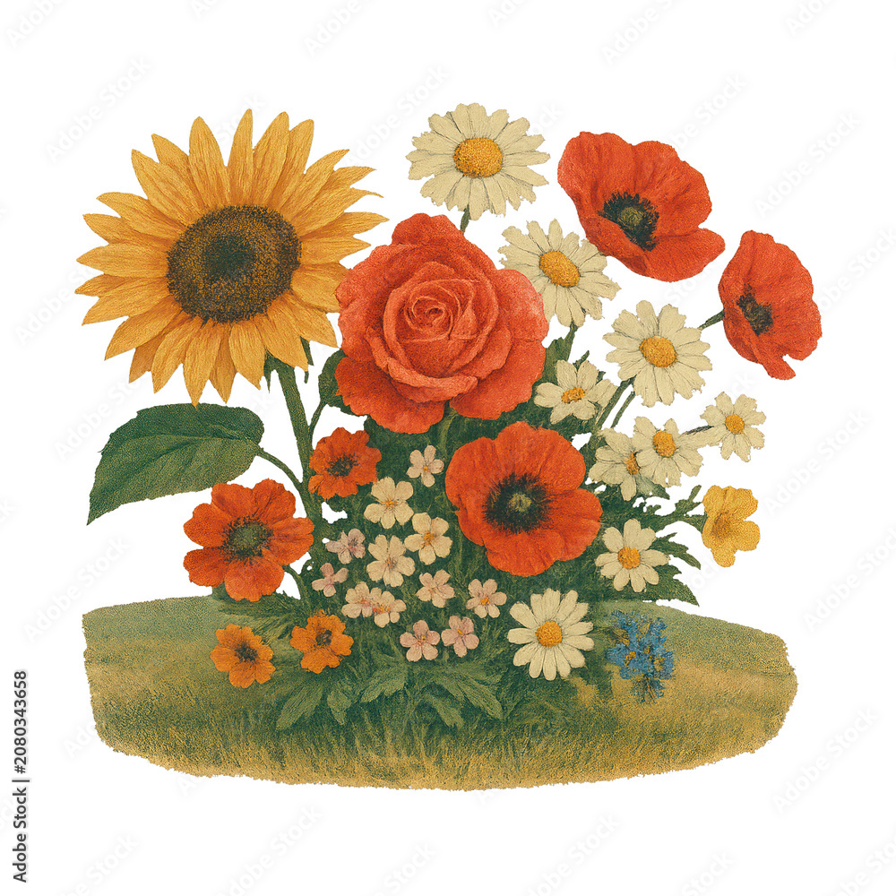 Fototapeta premium PNG Vintage floral bouquet illustration
