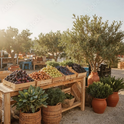 Fruits and Plants at a Market During Afternoon Sunlight in a Rural Area