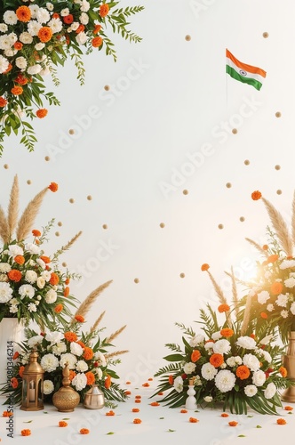 Decorative Floral Arrangement With Indian Flag for Celebration in Bright Setting