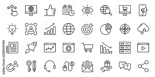 Photos Marketing Business Strategy Line Icons Set Editable Vector Illustration Isolated on Transparent Background