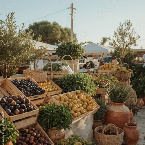 Local Market Offers Fresh Fruits and Vegetables in Warm Sunlight During After...