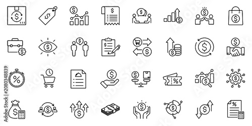 Картината върху платно Price Tag Pricing Shopping Line Icons Set Editable Vector Illustration Isolated on Transparent Background