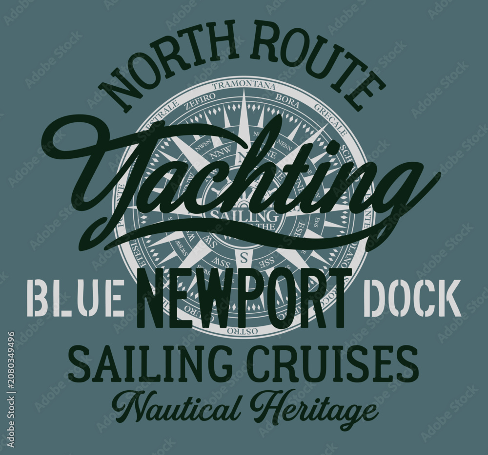 Fototapeta premium North route sailing cruises nautical heritage vintage yachting vector print for boy man marine wear t shirt sweatshirt 