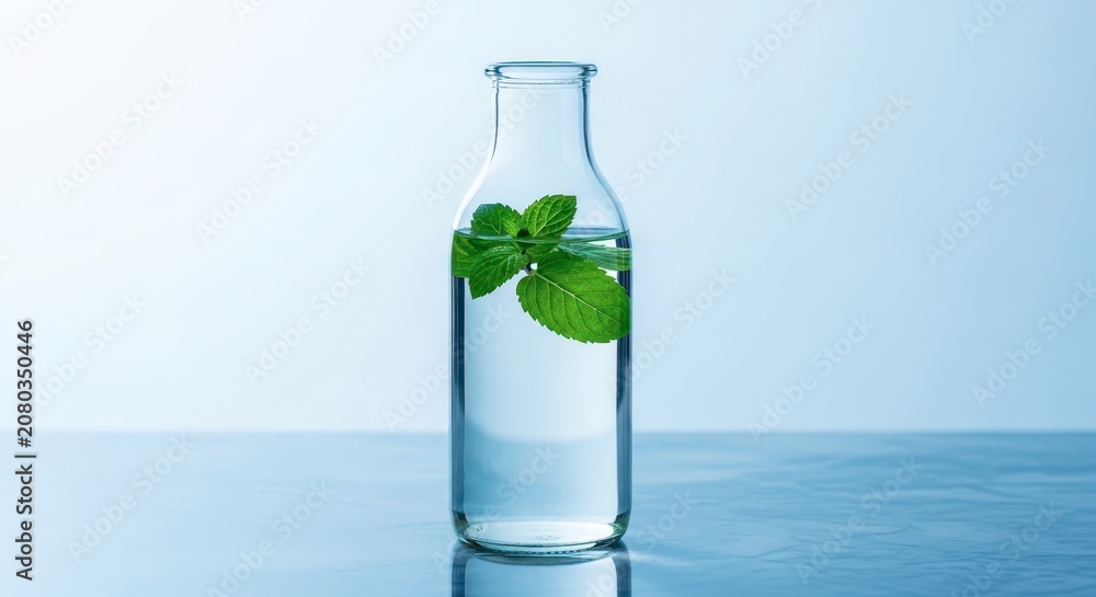 Obraz premium Mint leaves in a glass bottle.