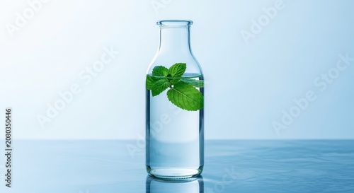 Mint leaves in a glass bottle.