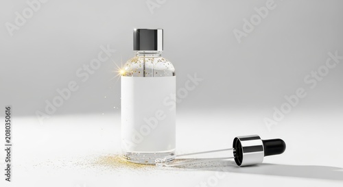 Essential oil bottle and dropper isolated.