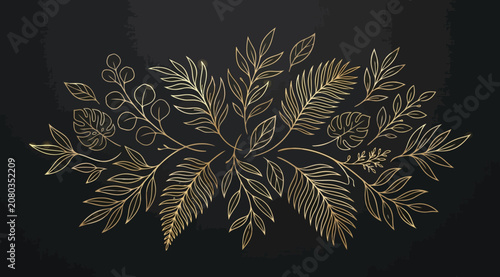 Tableau sur toile Elegant gold line art floral arrangement