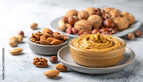 Nut butter and assorted nuts - A healthy and delicious snack.