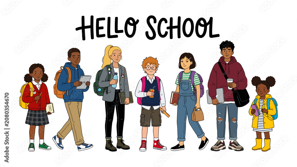 Fototapeta premium Hello School Children Group