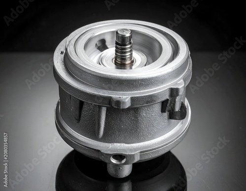 Silver Metal Component with Spring Mechanism on Dark Background.