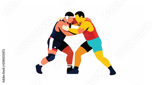 illustration of two boys engaged in friendly wrestling match in vibrant colors and dynamic poses for sports or recreational activities