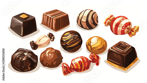 Assorted colorful chocolates on white background for confectionery and sweet shop displays