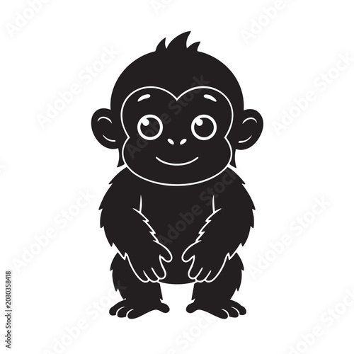 Photography Black monkey cartoon character isolated on white background, Vector, illustratio
