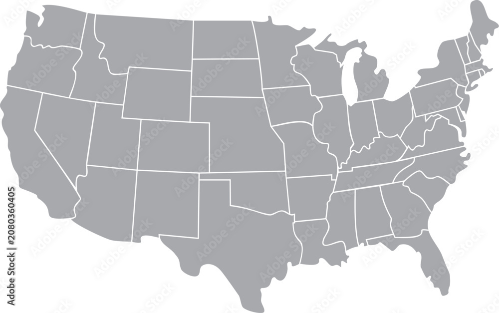 Fototapeta premium Grey United States map vector icon with state borders on white background