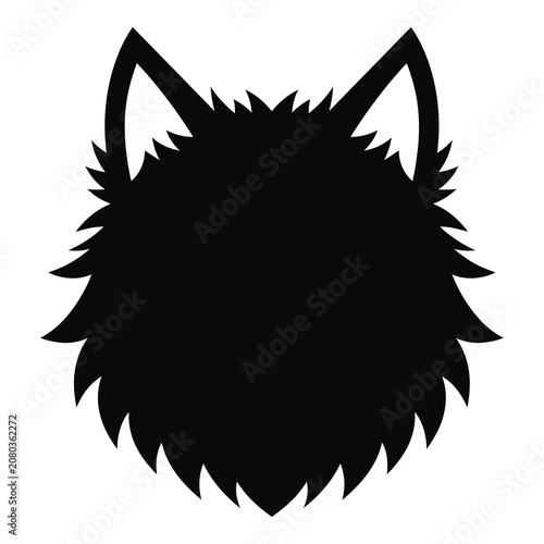Slika na platnu Black silhouette of a dog head with pointy ears and furry texture icon