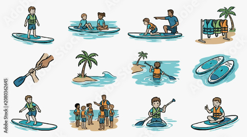 Cuadro en lienzo Vector illustration of various sea creatures and divers.