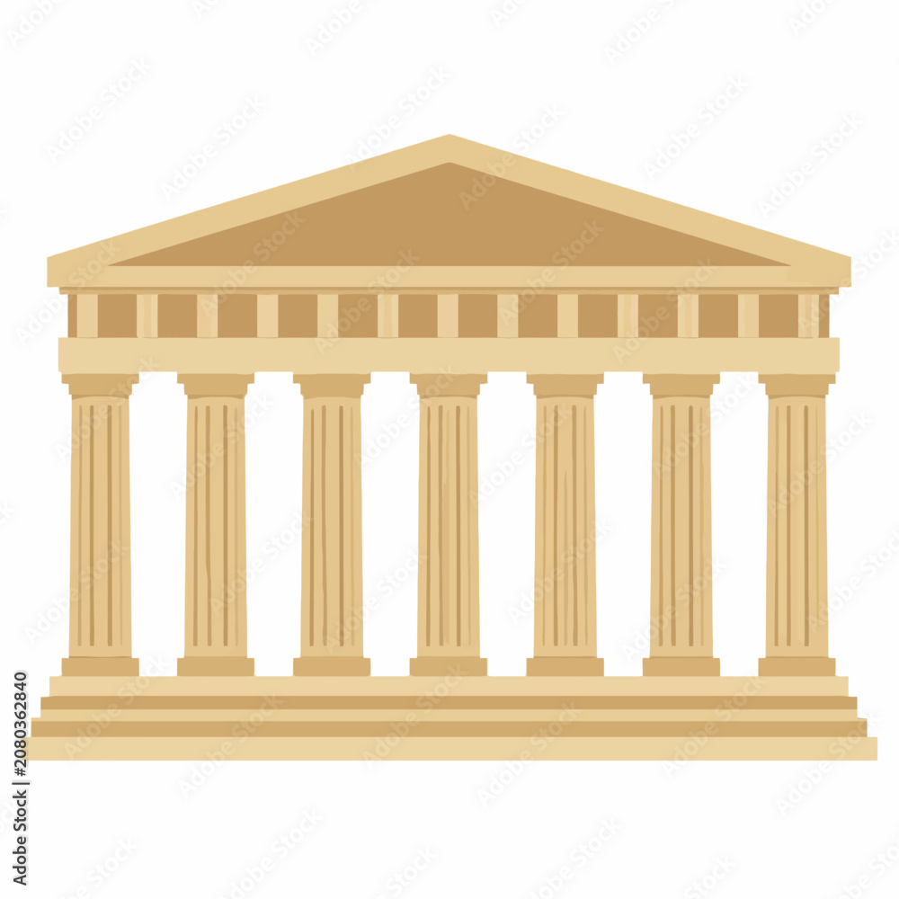 Fototapeta premium Ancient Greek Temple with Columns and Pediment Architectural Structure.
