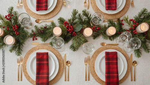 Holiday Table Setup With Red Decorations and Candles in a Festive Arrangement