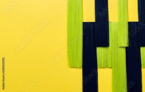 Graphic Flat Lay of Geometric Blunt Hair Bangs in Green and Navy Blue