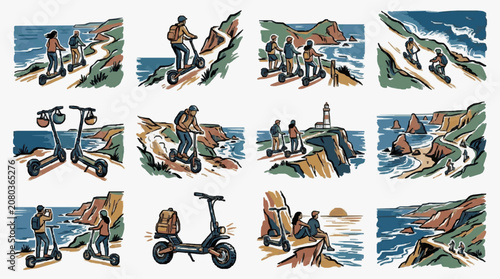 Billede på lærred Vector illustration of various vintage motorcycles and scooters.