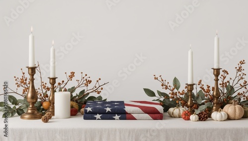 Decorative Table Setup With Candles and Autumn Elements for a Festive Gathering