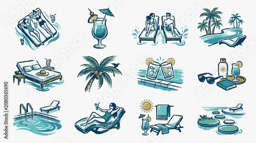 Canvas Print Vector illustration of various tropical and marine themed objects