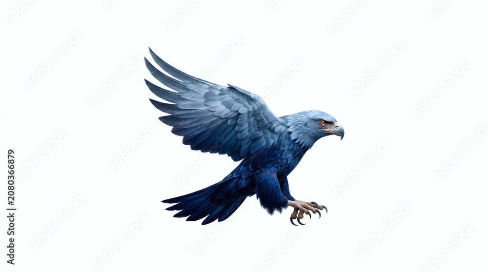 Fototapeta premium Majestic Blue Eagle Flying Isolated on White Background