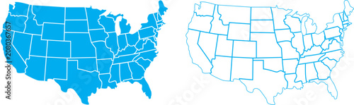 Obraz na płótnie Light blue United States map vector icons with solid fill and line outline borde