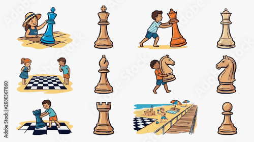 Foto Vector illustration set of Egyptian pharaohs and deities.