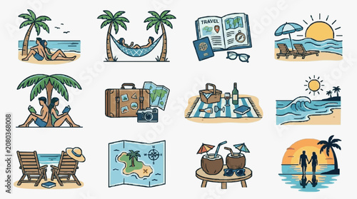 Konstfotografi Vector illustration set of tropical fish and marine life.