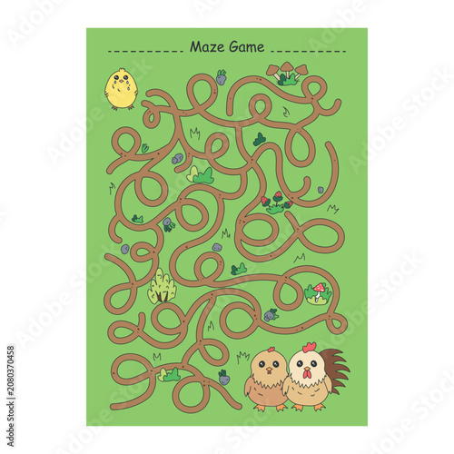 Chicken Maze Game for Kids, Printable Farm Animal Labyrinth Worksheet, Preschool Educational Activity, Cute Chick to Hen Puzzle