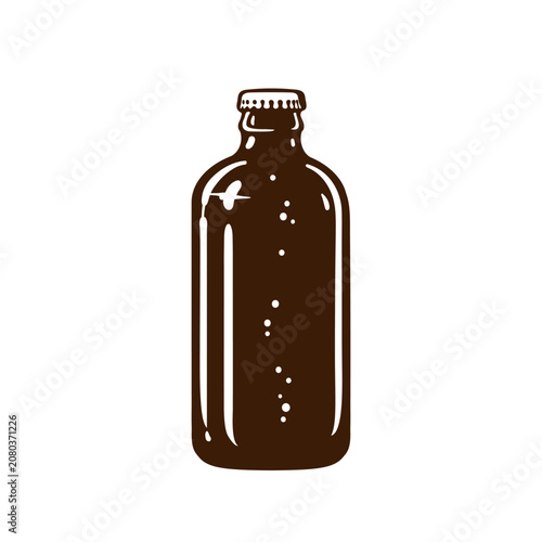 Fotografie Stubby amber glass beer bottle. Hand drawn vector.