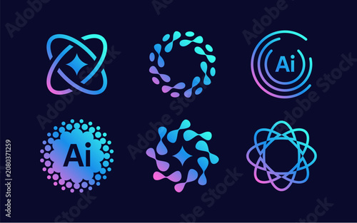 Collection of Modern AI Technology Logo Icon Vector